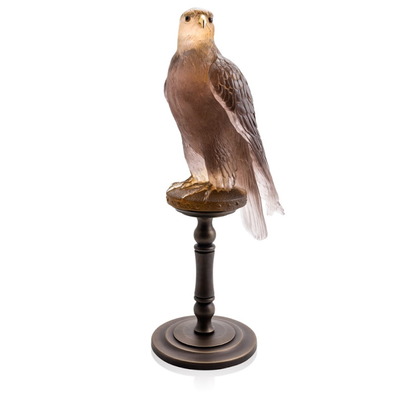 Sculpture " Faucon Gerfaut Amber Rose" by Daum