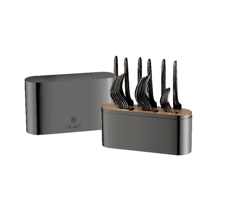 Cutlery set "L'Ame Black" 24 pieces, stainless steel in Box by Christofle