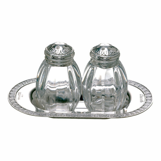 Malmaison Salt & pepper shakers on tray by Christofle