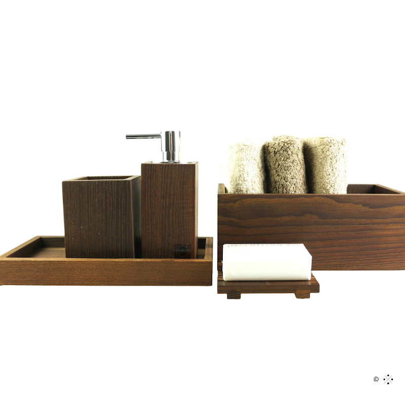 Bathroom accessories, "Wood", 5 piece set. by Decor Walther