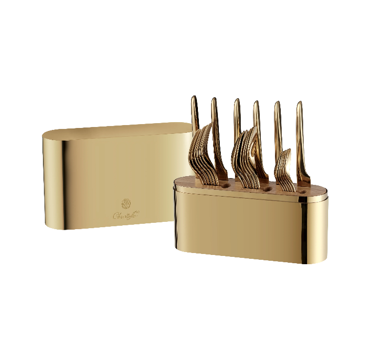 Bestek set "L'Ame Goud", 24 delig, roestvrij staal in Box. by Christofle