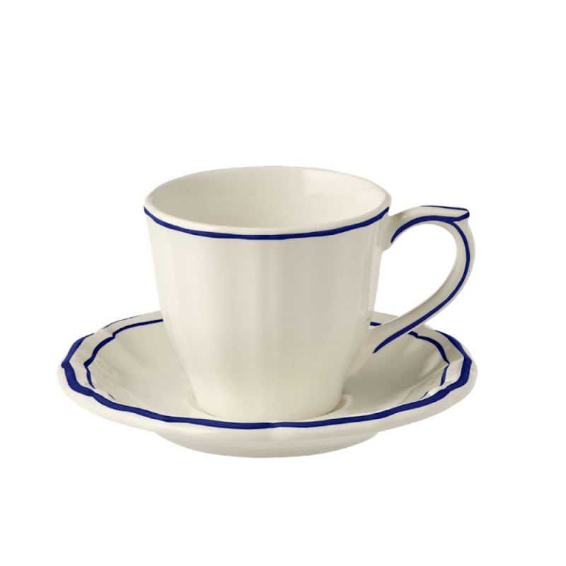 Koffie/Theekop en schotel "Filet Cobalt", set van 2 by Gien