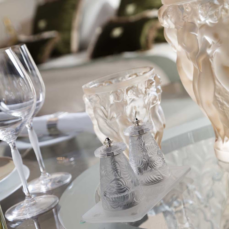 Salt & Pepper Grinder "Feuilles", on Tray by Lalique